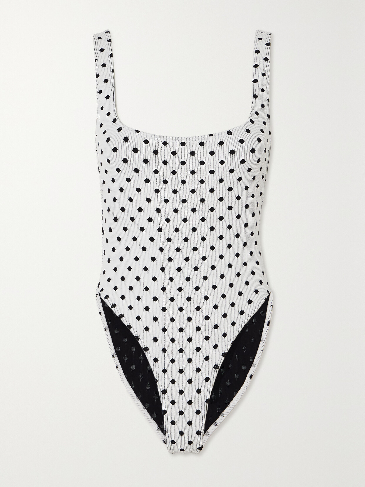 Leslie Amon Cindy Polka-dot Seersucker Swimsuit - White
