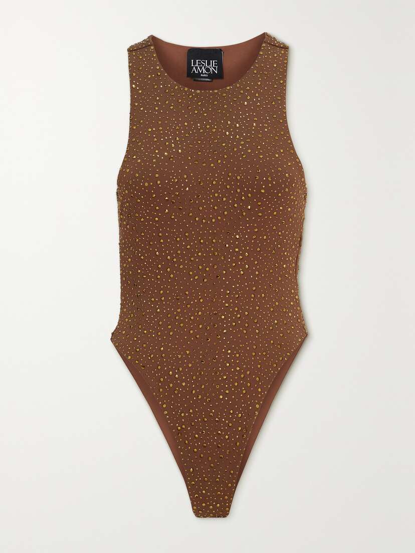 Leslie Amon Dua Open-back Crystal-embellished Stretch-jersey Bodysuit