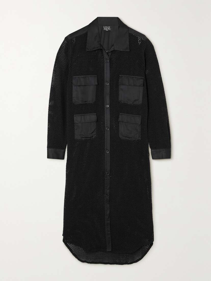 Leslie Amon Satin-trimmed Cotton-mesh Midi Shirt Dress - x large