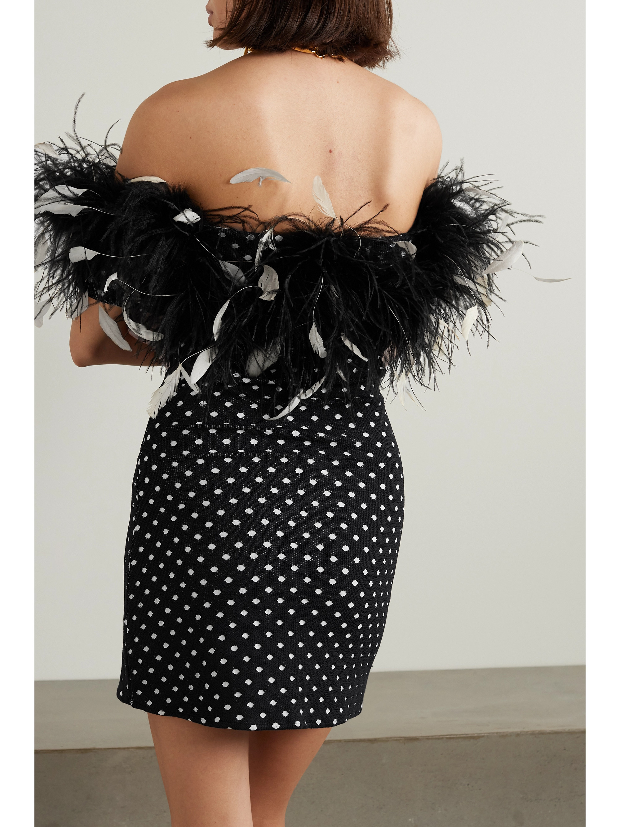 Leslie Amon Carioca strapless feather-trimmed stretch-jacquard mini dress thumbnail