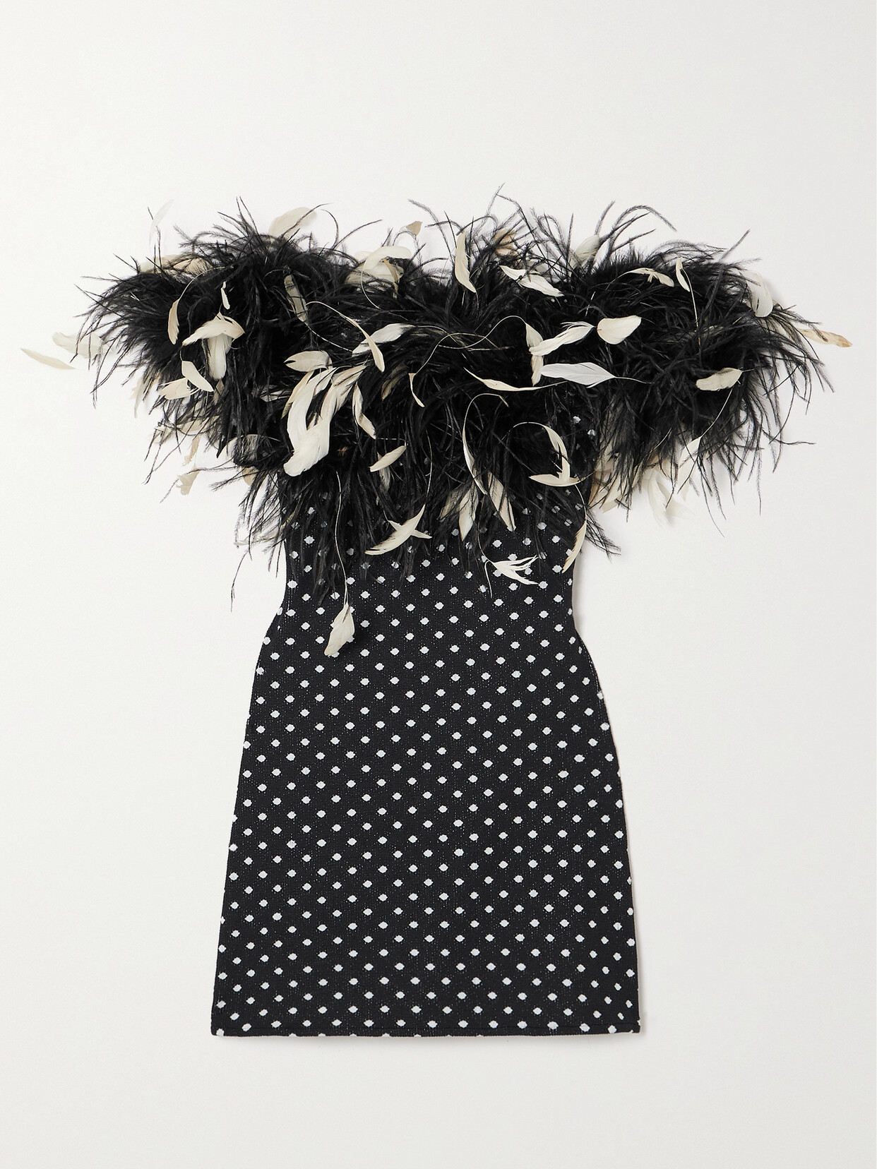 Shop Leslie Amon Carioca Strapless Feather-trimmed Stretch-jacquard Mini Dress In Black