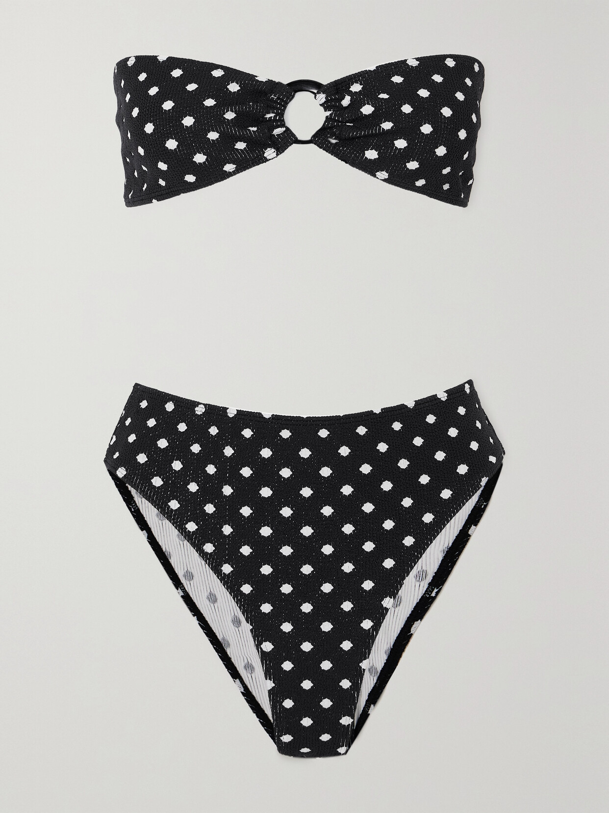 Leslie Amon - Maria Embellished Polka-dot Seersucker Bikini - Black