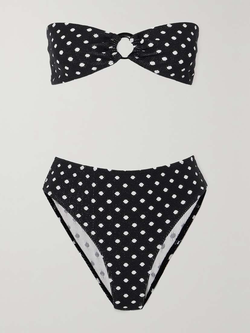 Leslie Amon Maria Embellished Polka-dot Seersucker Bikini