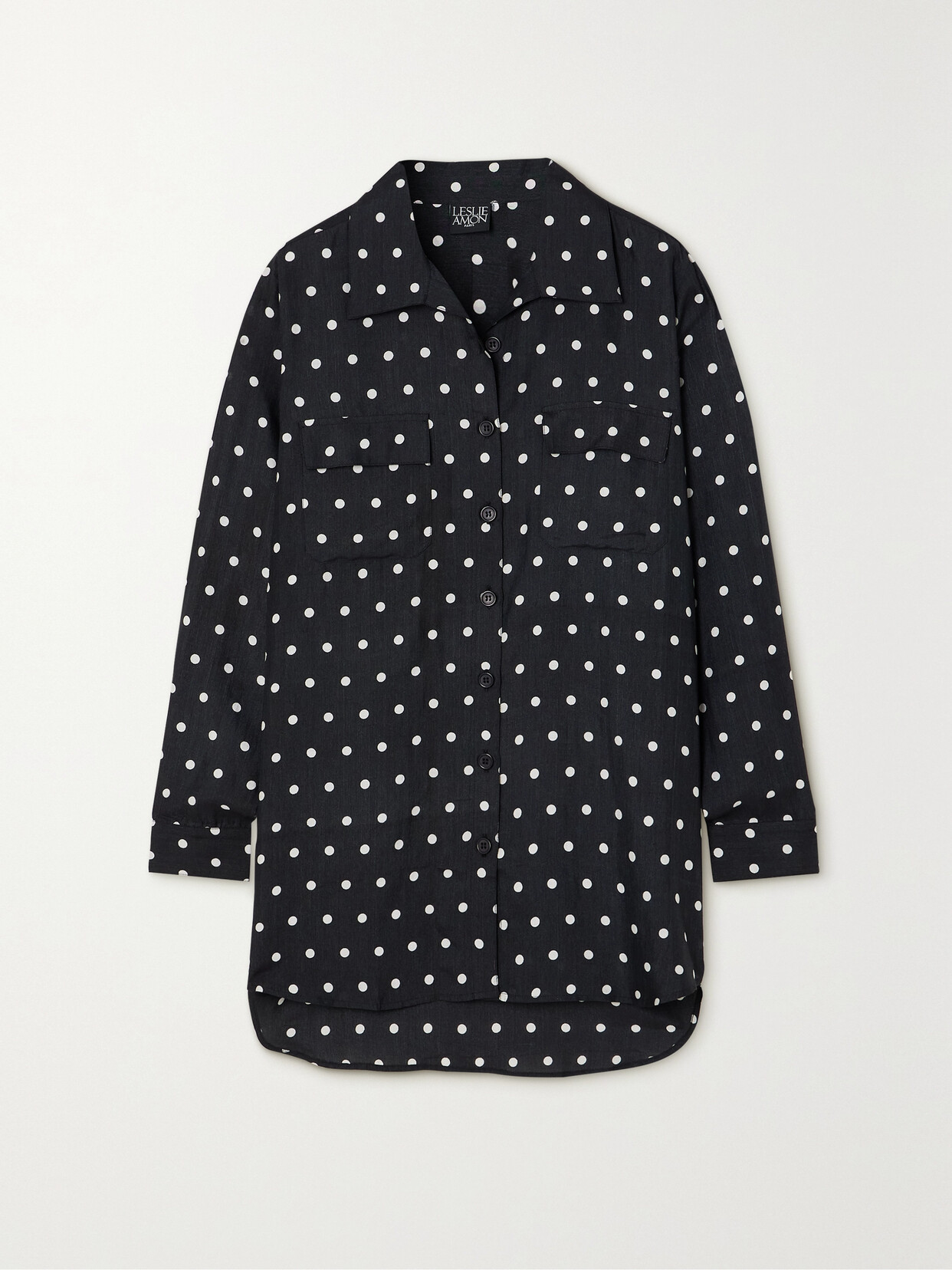 Leslie Amon Timeless Polka-dot Modal And Silk-blend Shirt - Black