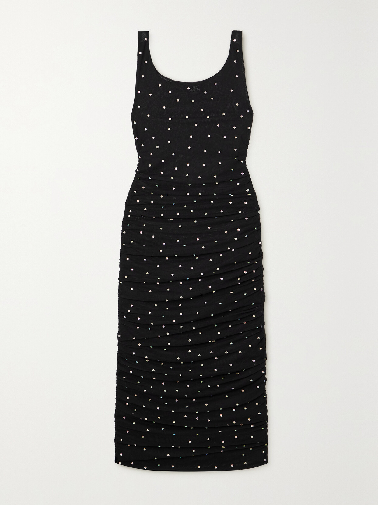 Leslie Amon - Ruched Crystal-embellished Mesh Midi Dress - Black