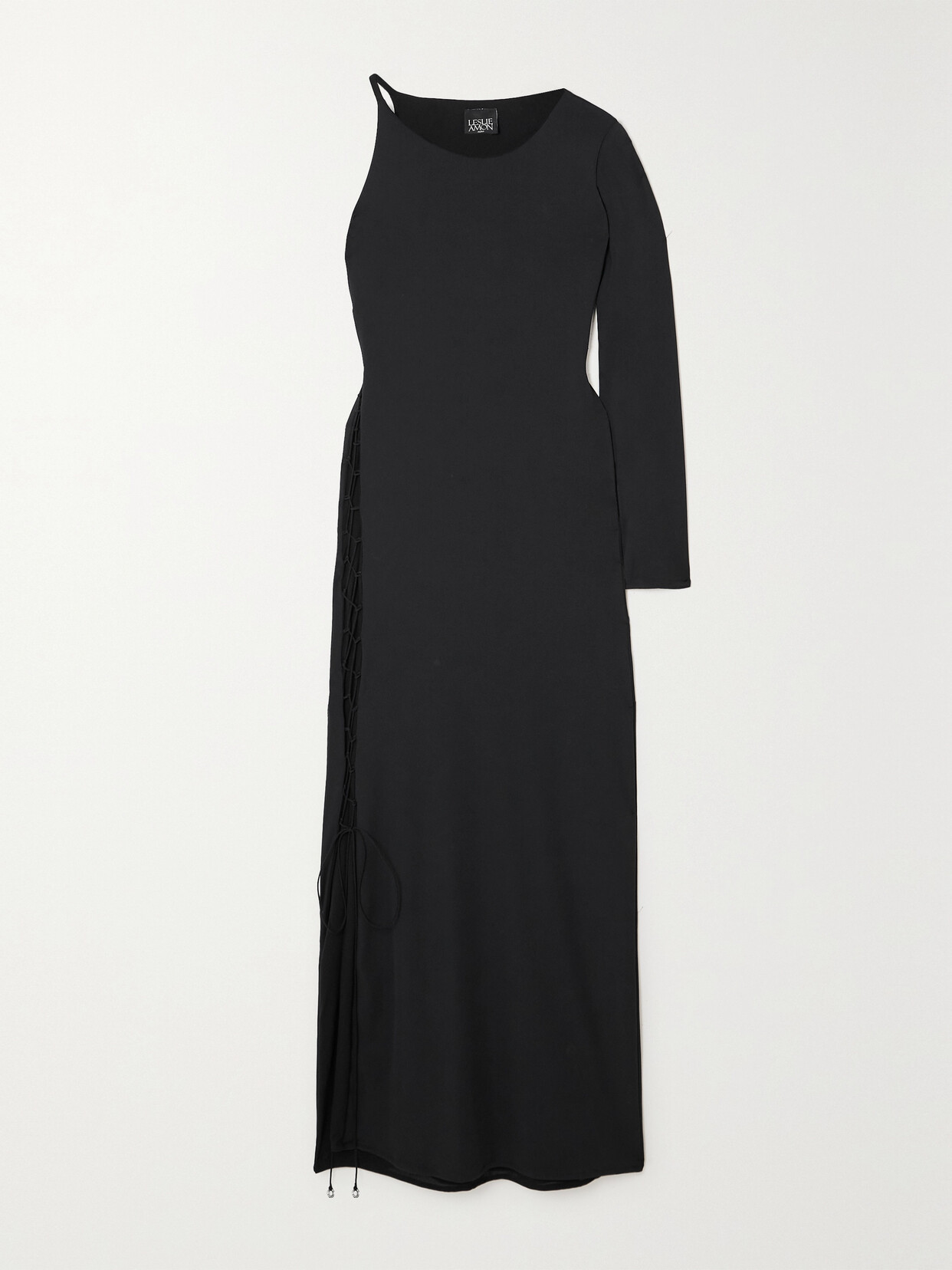 Leslie Amon Allegra One-sleeve Tie-detailed Stretch-jersey Maxi Dress - Black