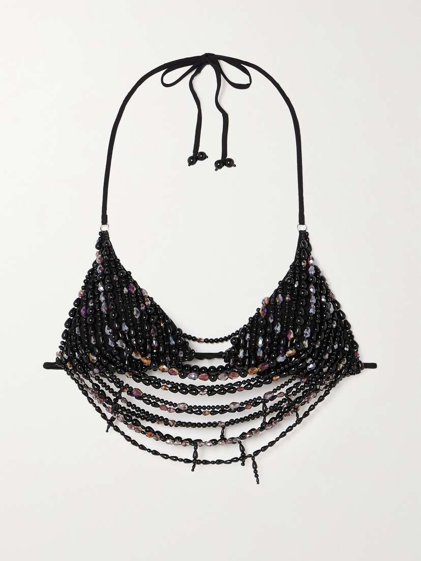 Leslie Amon Floating Pearl Beaded Jersey Top