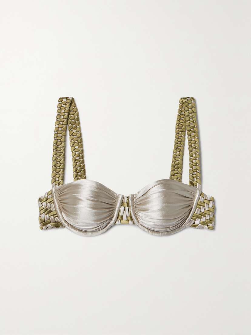 Isa Boulder Sideweave Reversible Woven Metallic Stretch-satin Underwired Bikini Top - xx large