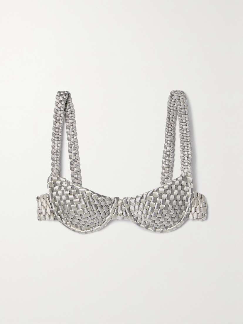 Isa Boulder Woven Metallic Stretch-satin Underwired Bikini Top -  - xx large