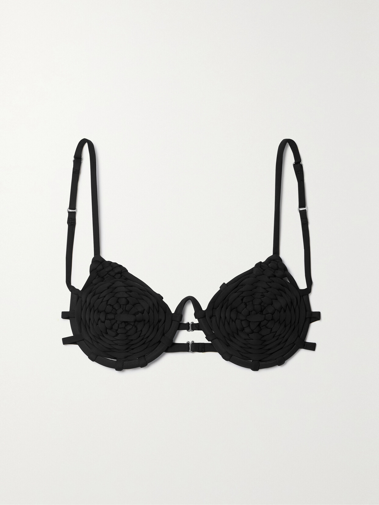 Isa Boulder - Spiral-weave Woven Recycled Underwired Bikini Top - Black