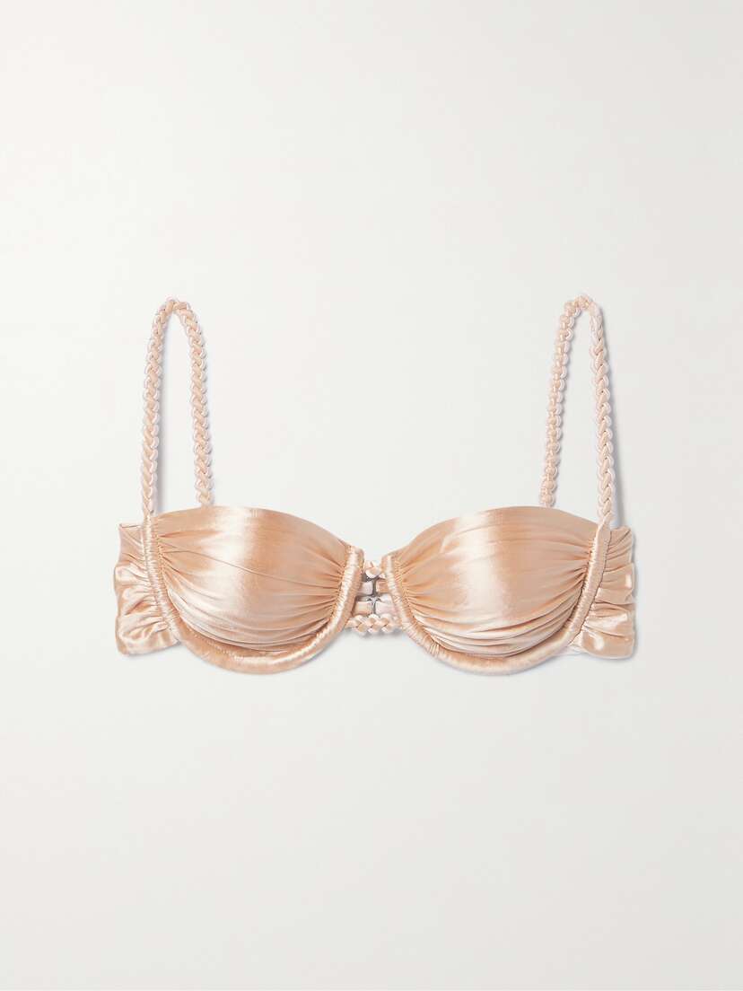 Isa Boulder Droplets Ruched Stretch-satin Underwired Bikini Top