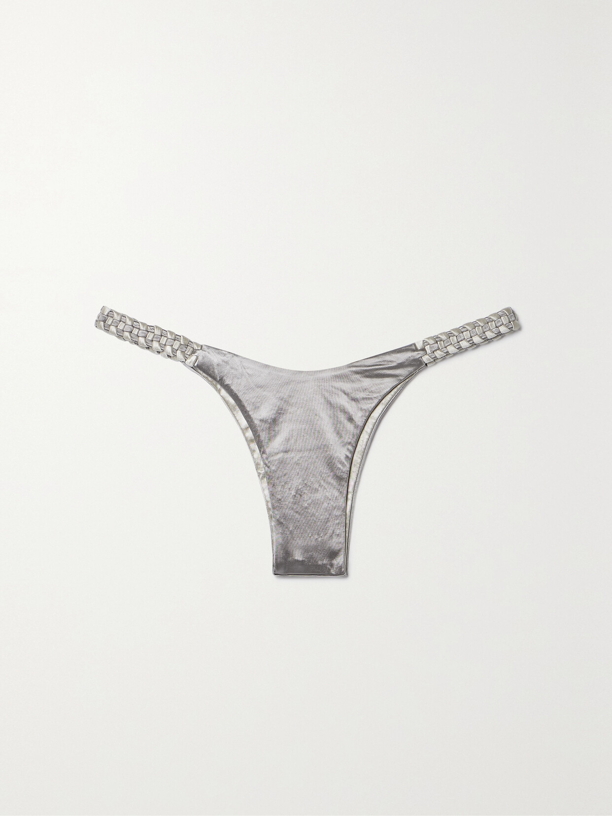 Isa Boulder Woven Metallic Stretch-satin Bikini Briefs In Silver