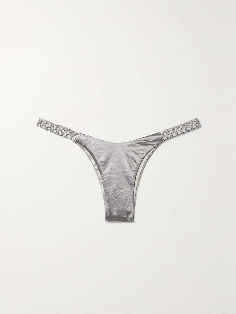 Isa Boulder Woven Metallic Stretch-satin Bikini Briefs