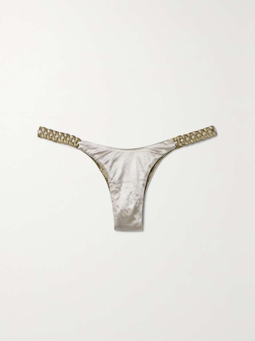 Isa Boulder Highweave Metallic Woven Stretch-satin Bikini Briefs