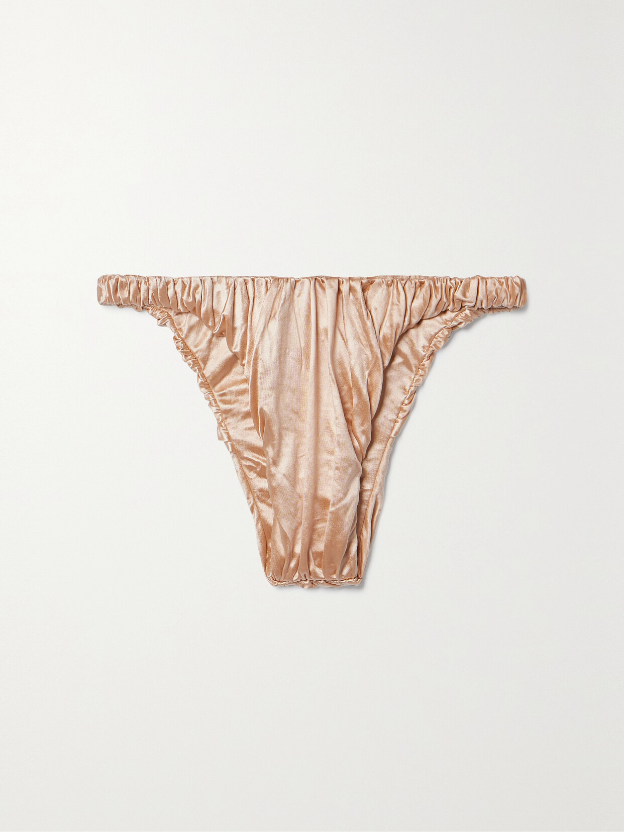 Isa Boulder Jessie Ruched Metallic Stretch-satin Bikini Briefs In Orange