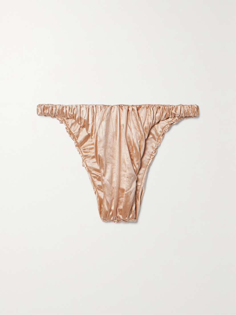Isa Boulder Jessie Ruched Metallic Stretch-satin Bikini Briefs
