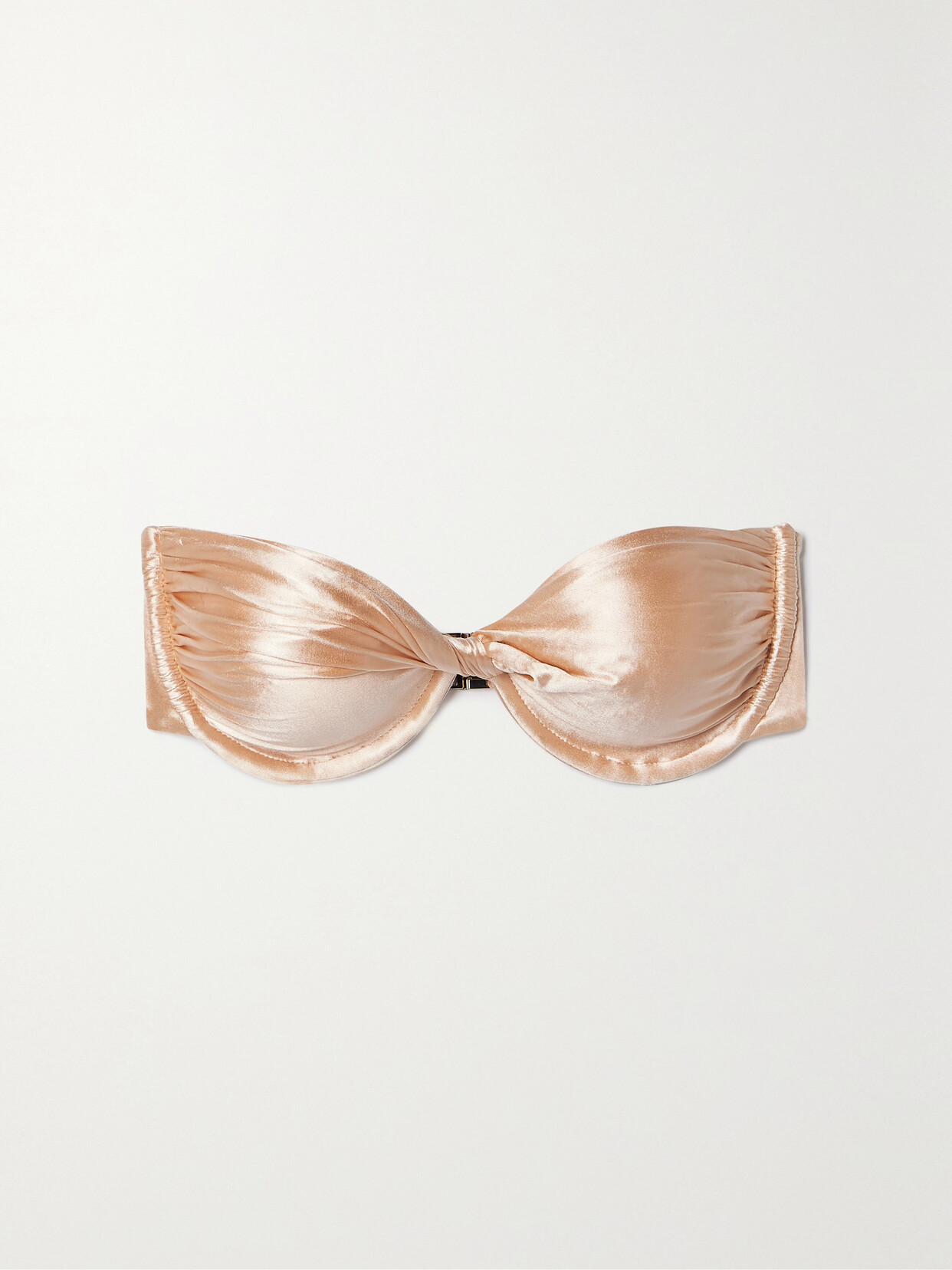 Isa Boulder Twist-front Ruched Stretch-satin Underwired Bandeau Bikini Top - Orange