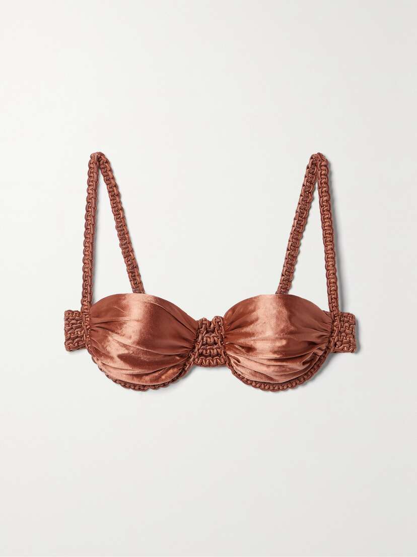 Isa Boulder Twin Reversible Ruched Metallic Stretch-satin Underwired Bikini Top - xx large