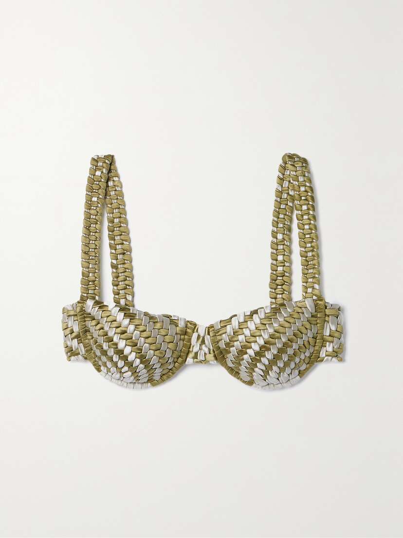 Isa Boulder Paraweave Woven Metallic Stretch-satin Underwired Bikini Top - xx large