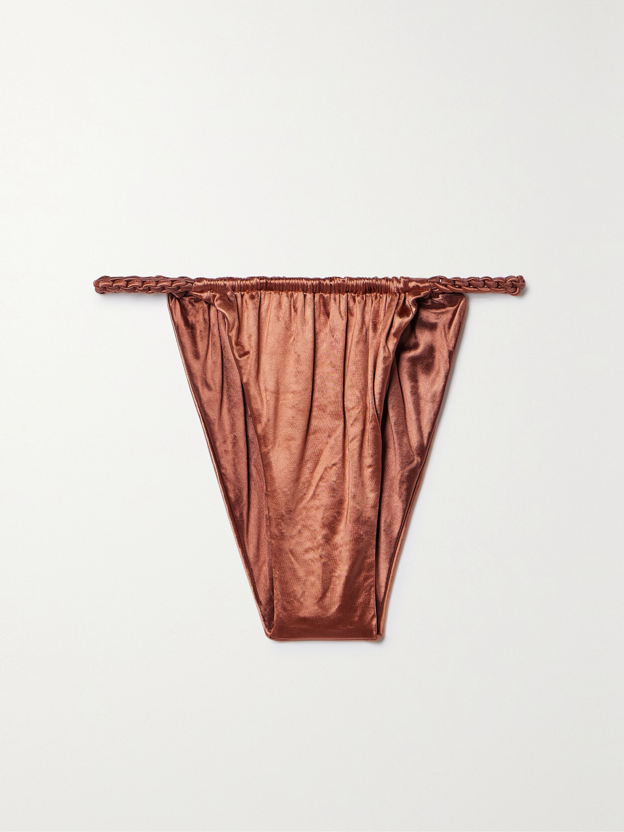 Isa Boulder Chain Metallic Ruched Stretch-satin Bikini Briefs - Red