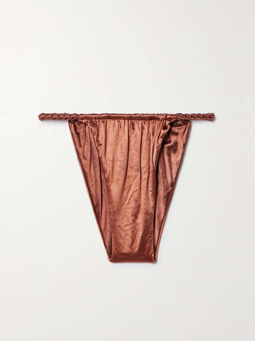 Isa Boulder Chain Metallic Ruched Stretch-satin Bikini Briefs - x large