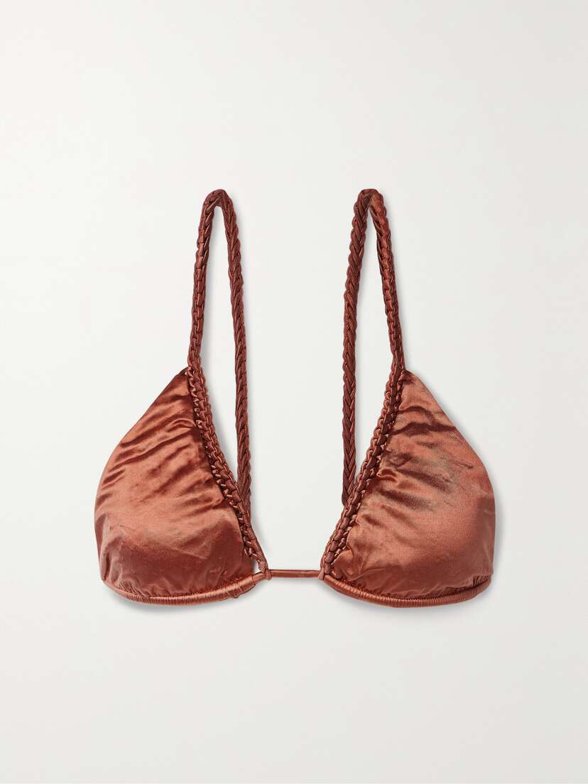 Isa Boulder Chain Metallic Stretch-satin Triangle Bikini Top