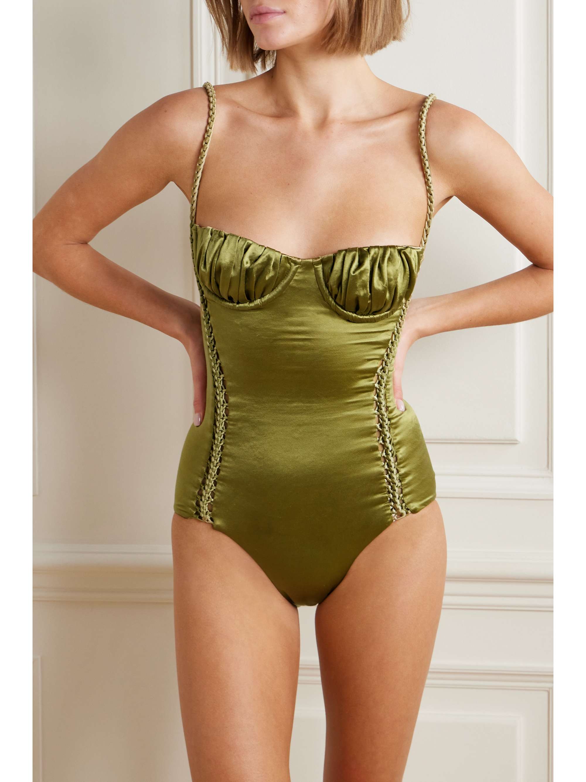 Gold Stretch Satin One Shoulder Bodysuit