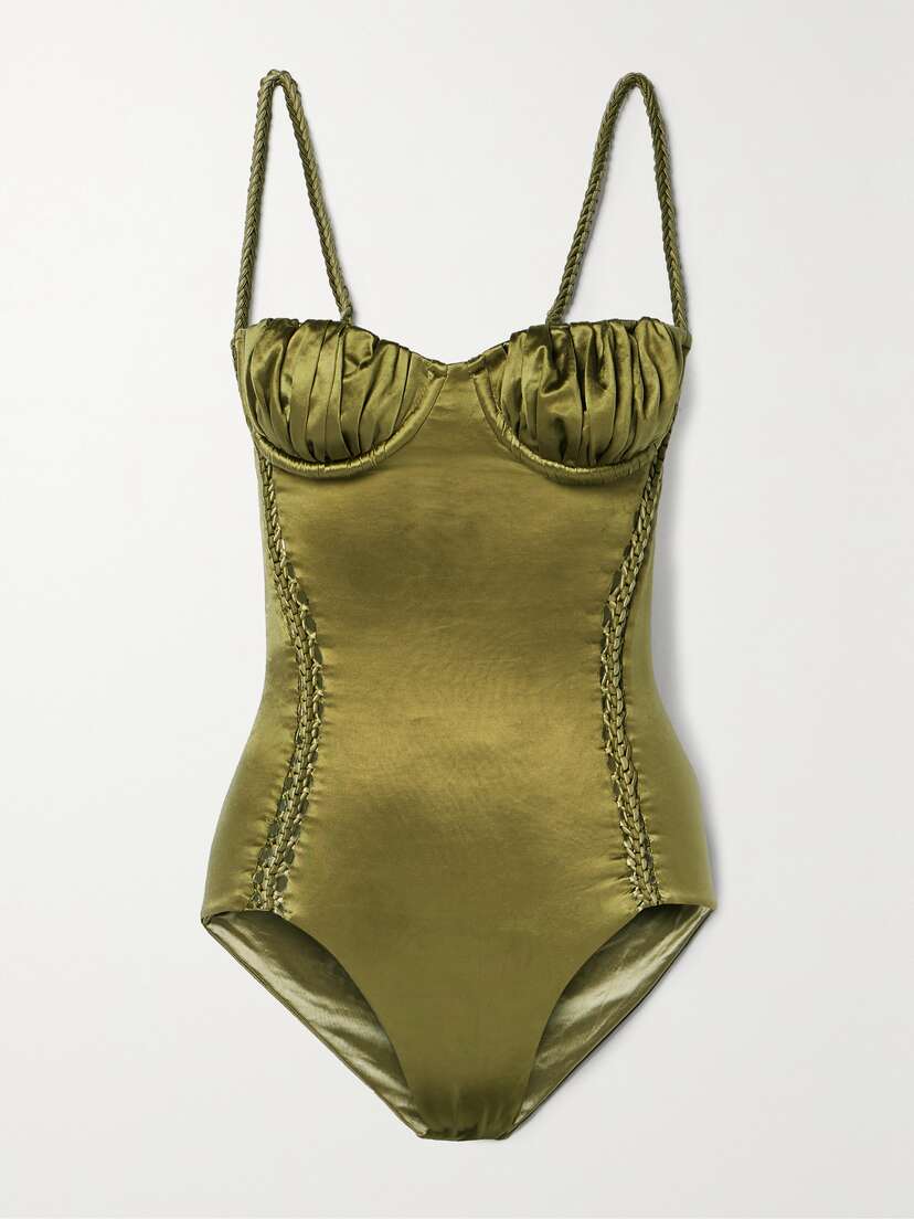 Isa Boulder Formality Braided Ruched Stretch-satin Swimsuit