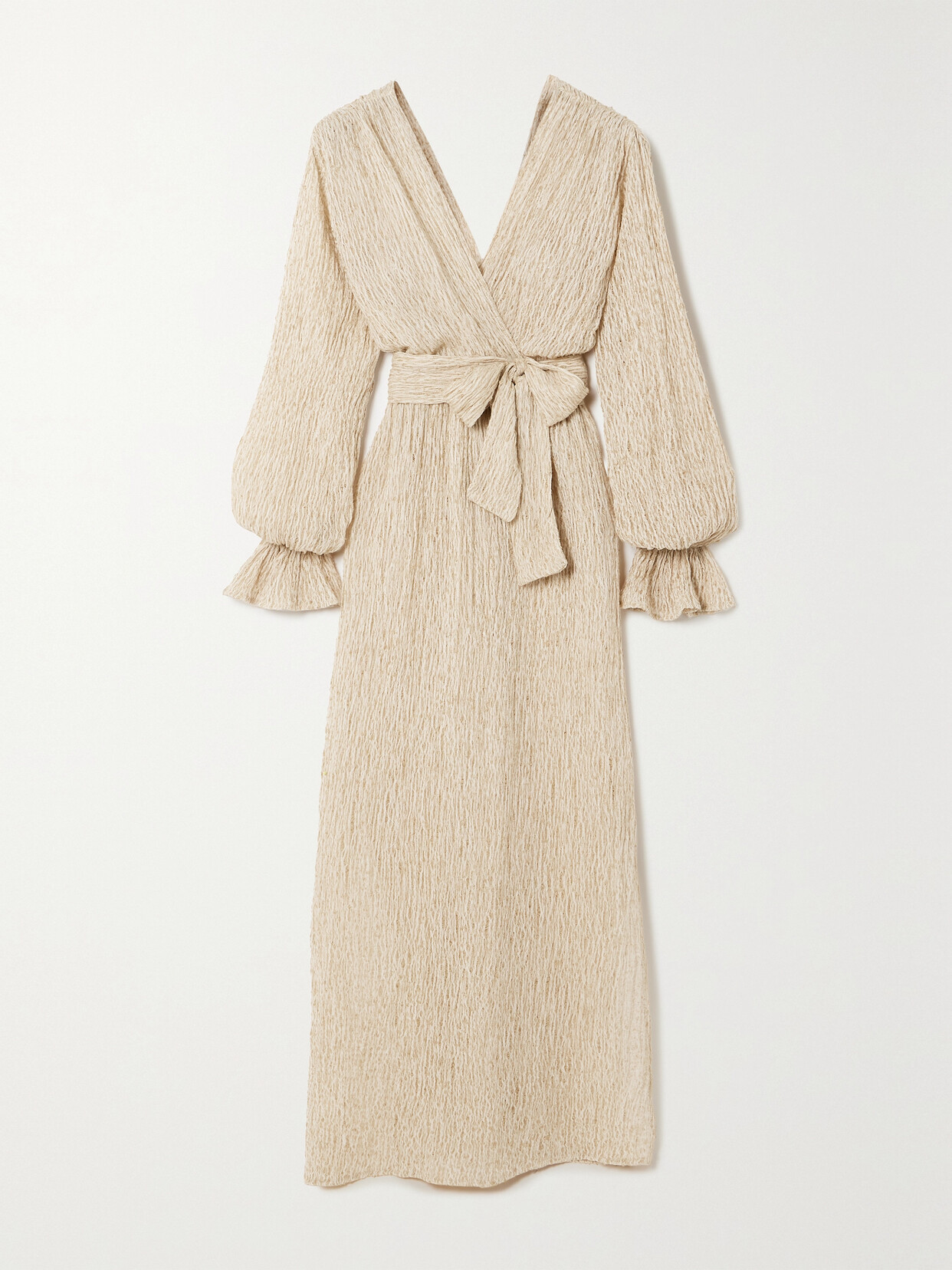 Savannah Morrow The Label + Net Sustain Mahria Belted Linen And Cotton-blend Maxi Dress In Neutrals