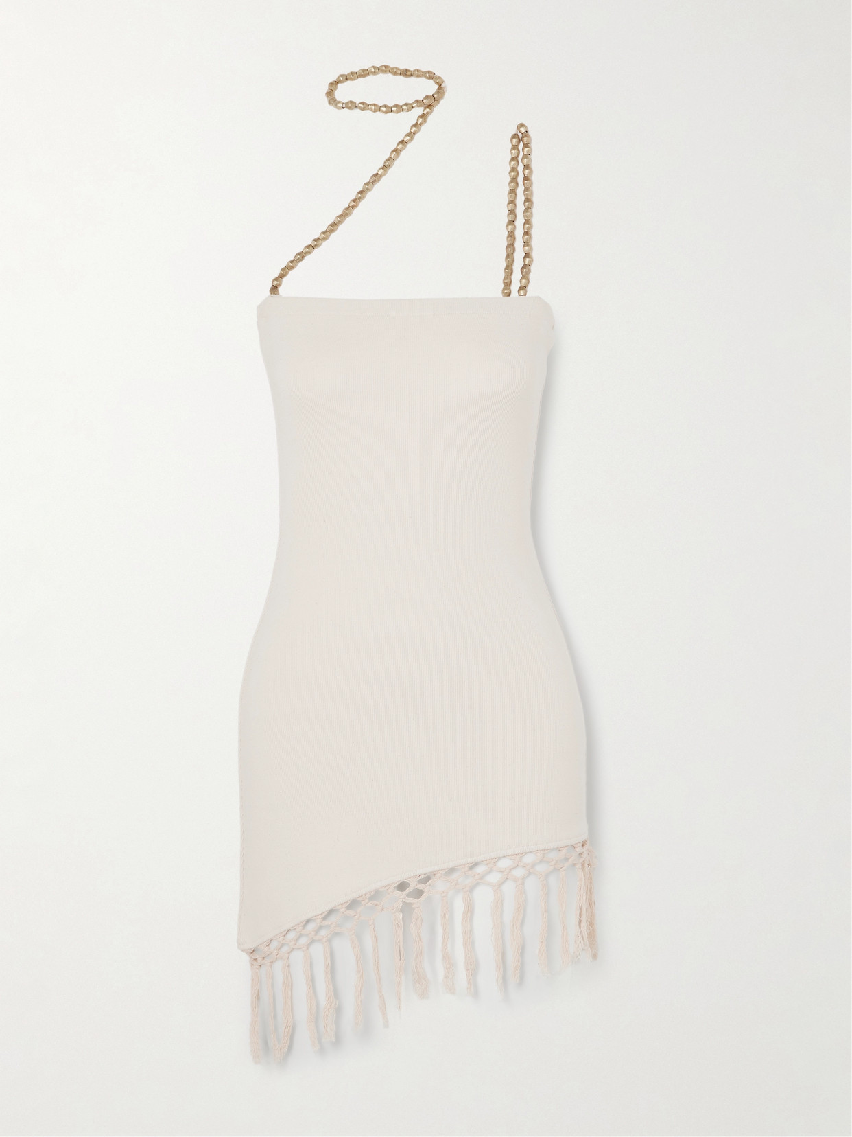 Savannah Morrow The Label + Net Sustain Sona Fringed Bead-embellished Organic Cotton Mini Dress In Cream