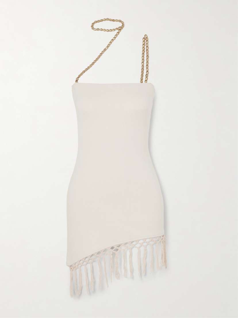 Savannah Morrow The Label + Net Sustain Sona Fringed Bead-embellished Organic Cotton Mini Dress