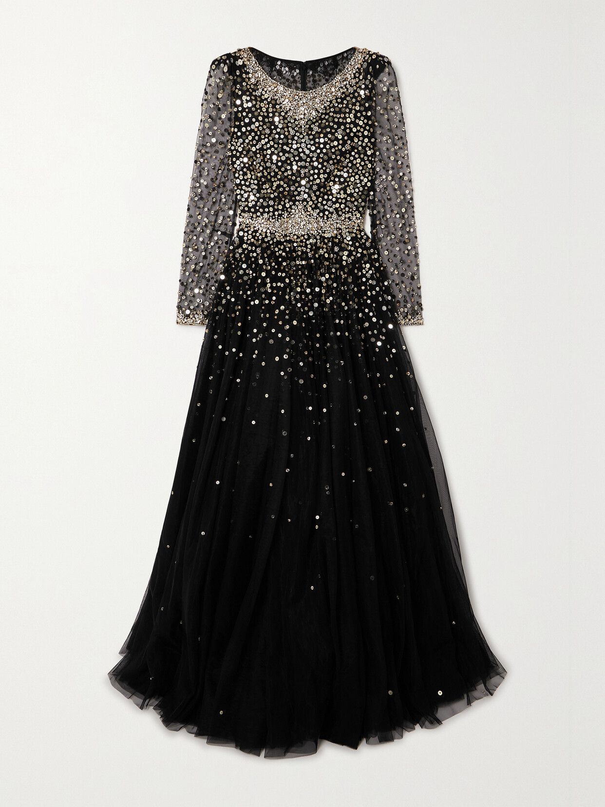 Jenny Packham Kuda Sequin-embellished Tulle Gown In Black