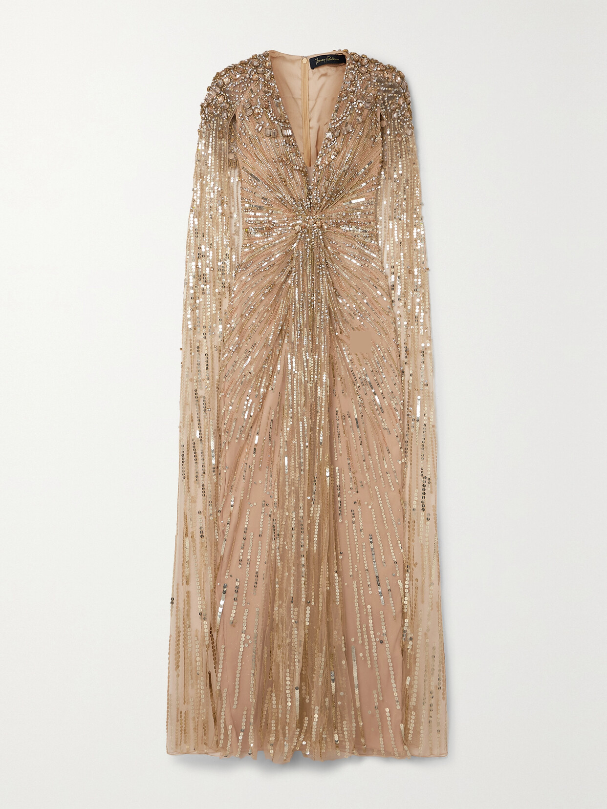 Jenny Packham Lotus Cape-effect Embellished Sequined Tulle Gown In Gold