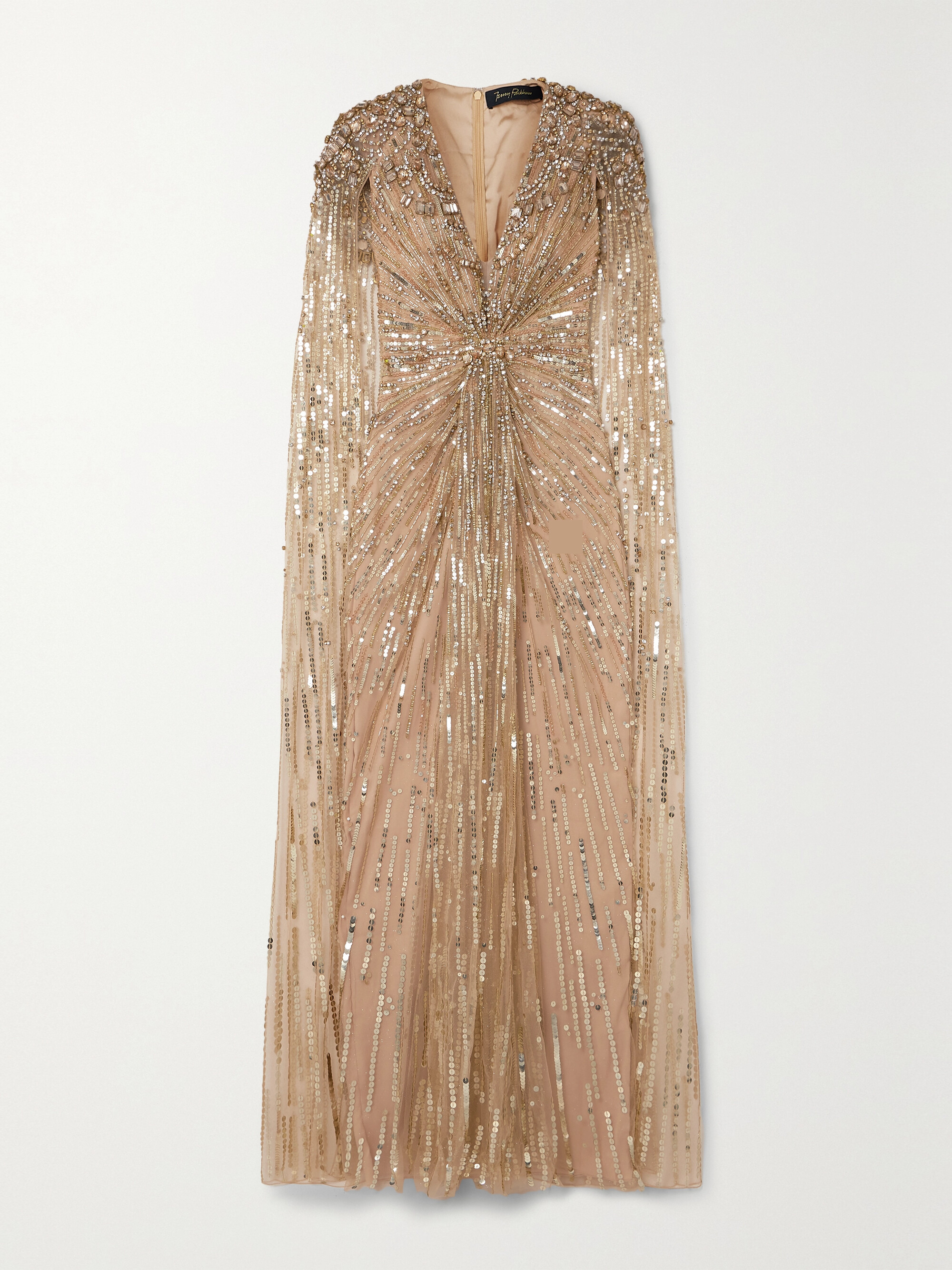 Jenny Packham Lotus cape-effect embellished sequined tulle gown thumbnail