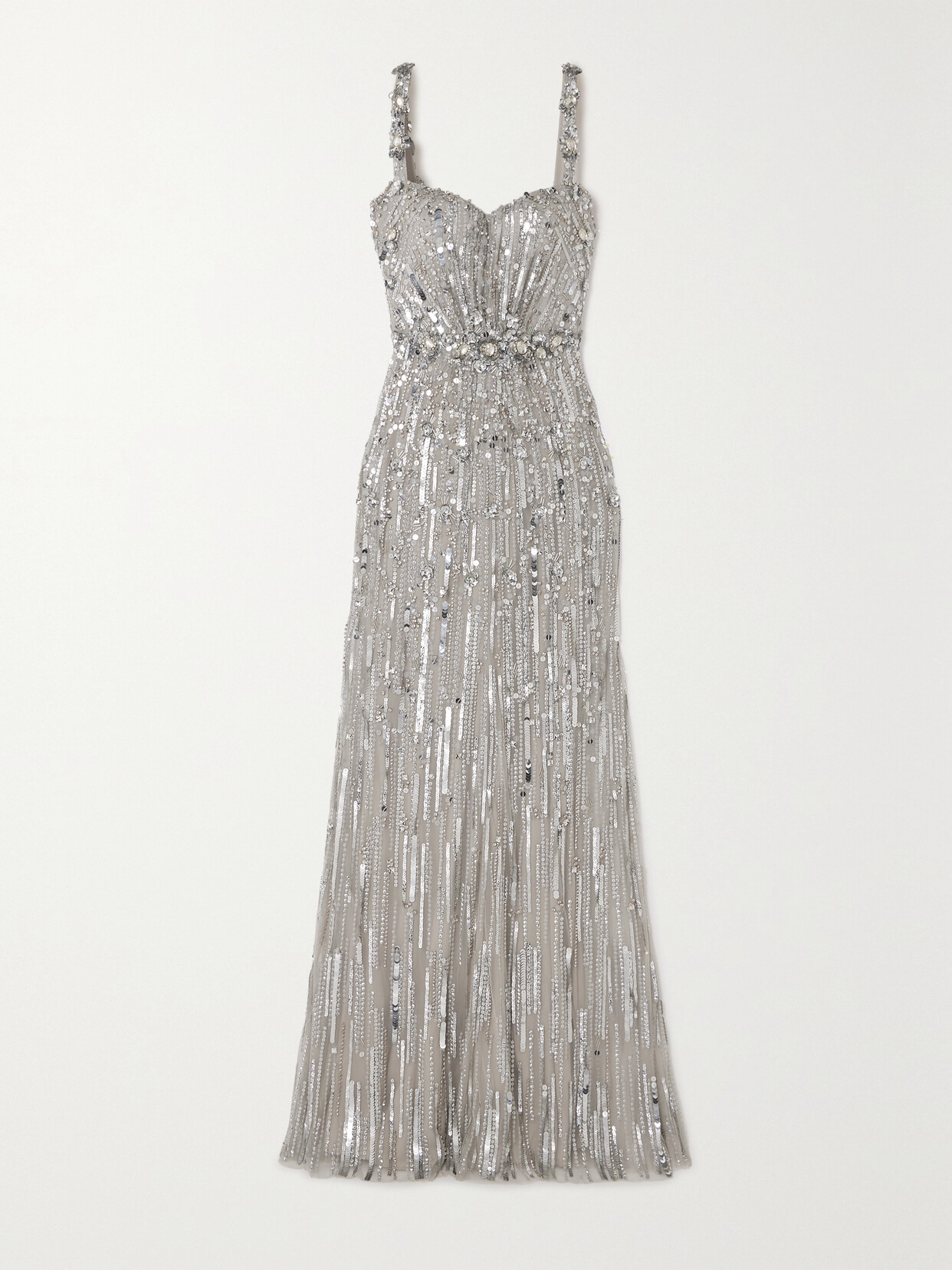 Jenny Packham - Bright Gem Embellished Sequined Tulle Gown - Silver