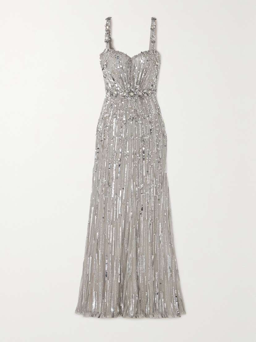 Jenny Packham Bright Gem Embellished Sequined Tulle Gown