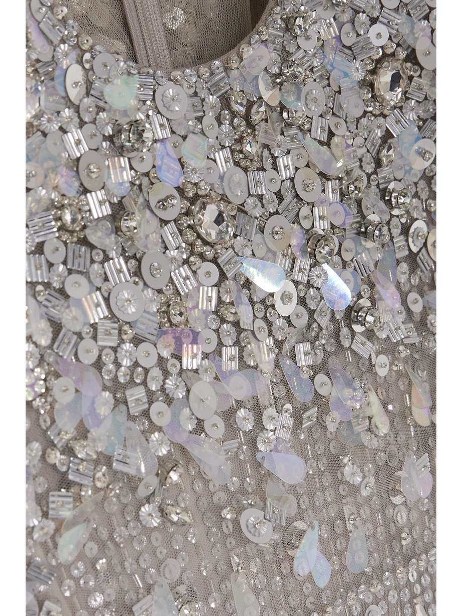 nettie cape-effect embellished sequined tulle gown