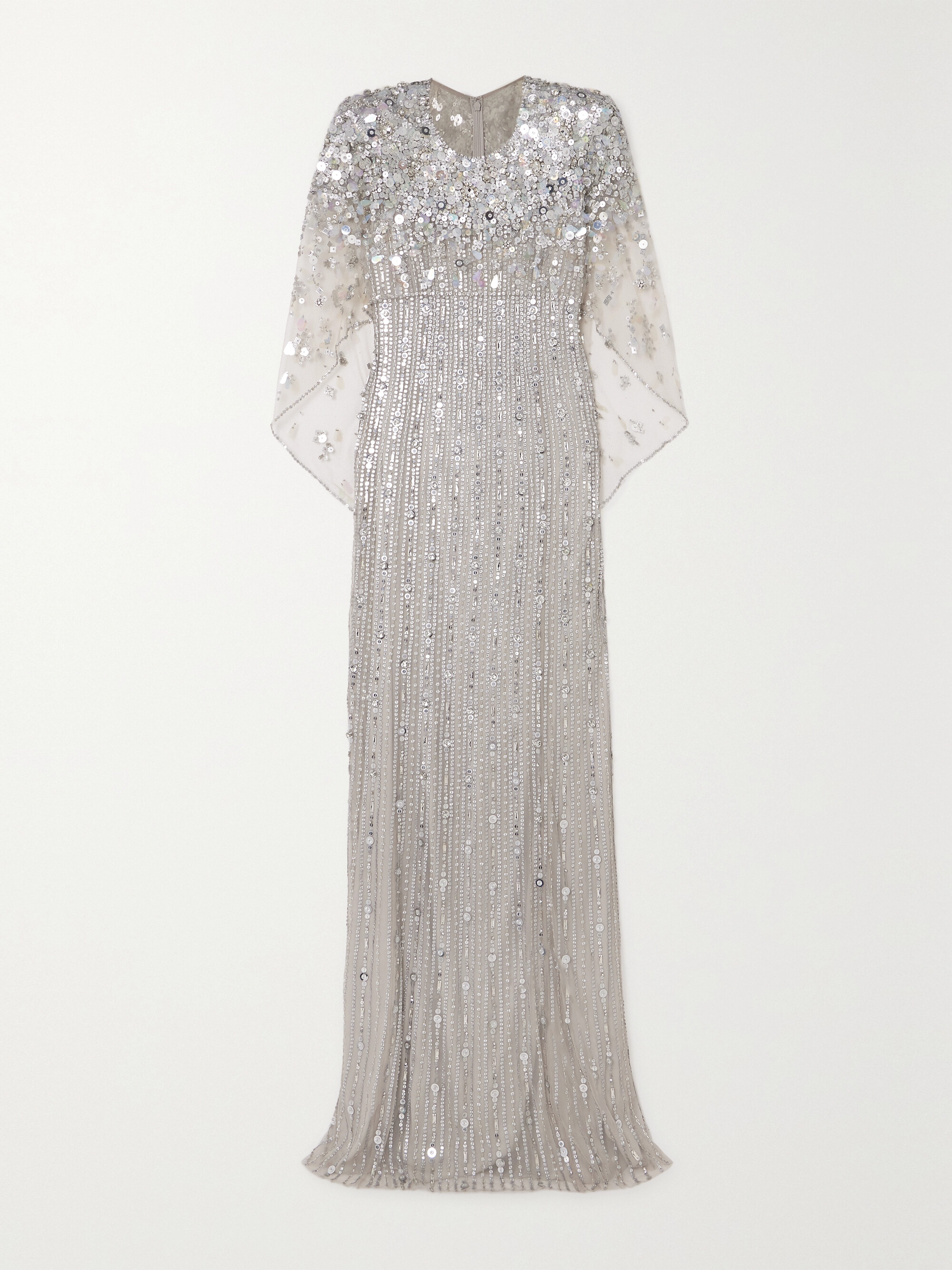 Jenny Packham Nettie cape-effect embellished sequined tulle gown thumbnail