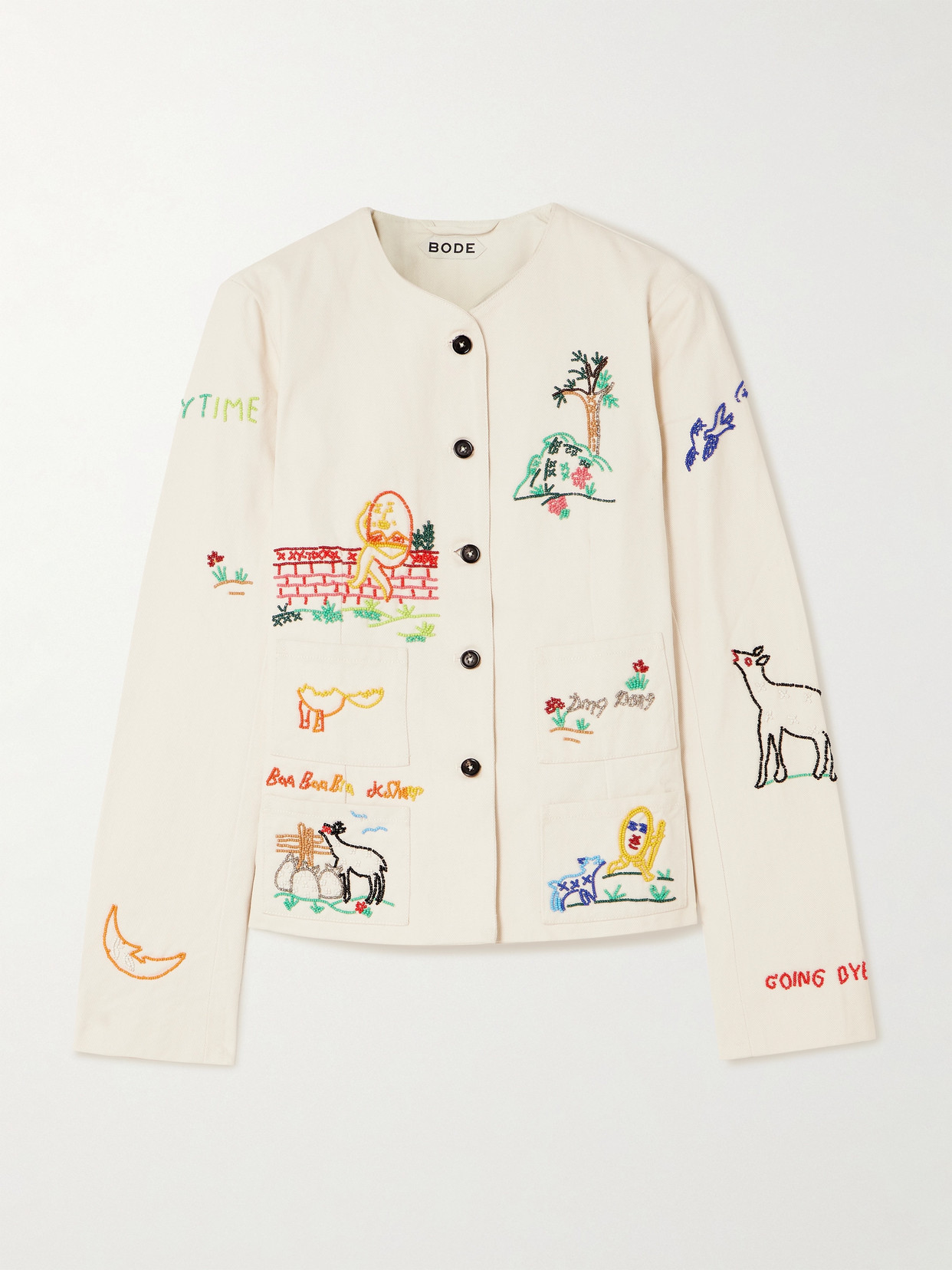 Shop Bode Nursery Rhyme Bead-embellished Cotton-twill Jacket In White