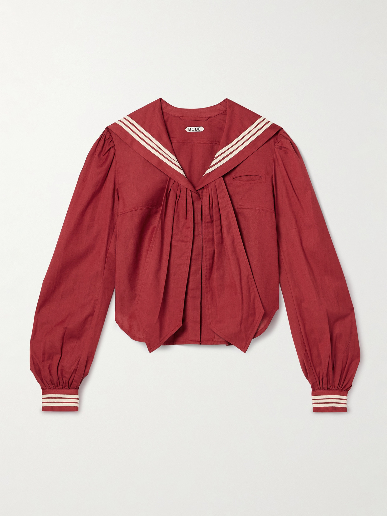 BODE SEAFARER TIE-DETAILED EMBROIDERED LINEN SHIRT