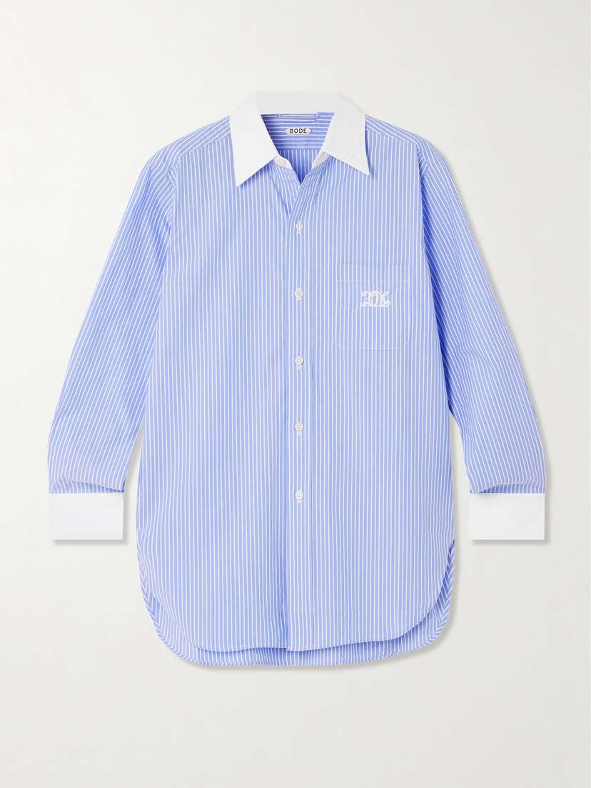 BODE Signet Murray Embroidered Striped Cotton-poplin Shirt