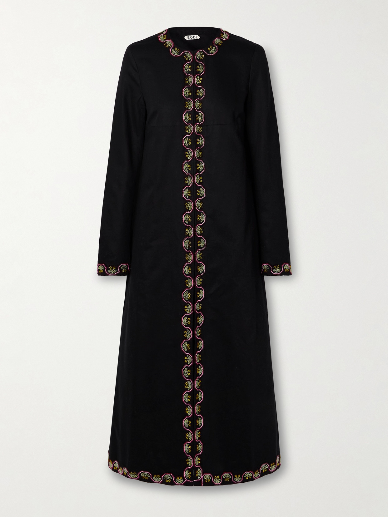 Bode Border Garden Bead-embellished Cotton-faille Coat In Black