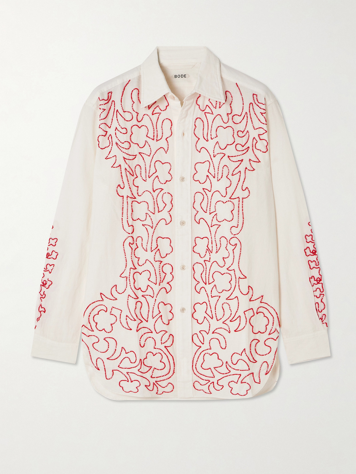 Shop Bode Crossvine Bead-embellished Cotton Shirt In White