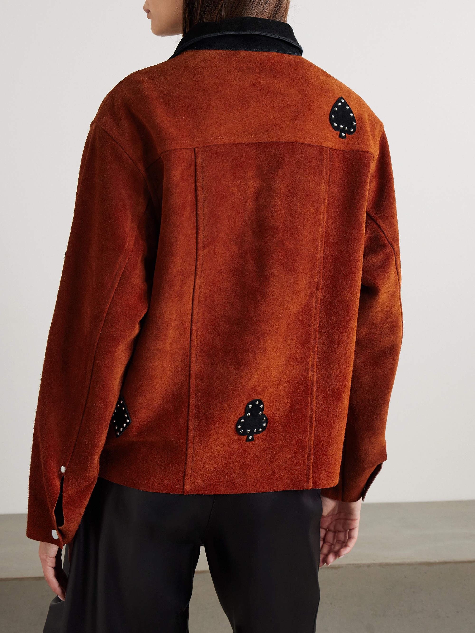 Bode Deck of Cards stud-embellished two-tone suede jacket thumbnail