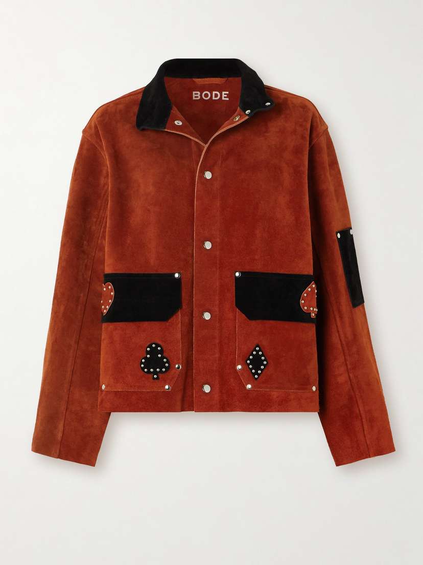 BODE Deck Of Cards Stud-embellished Two-tone Suede Jacket