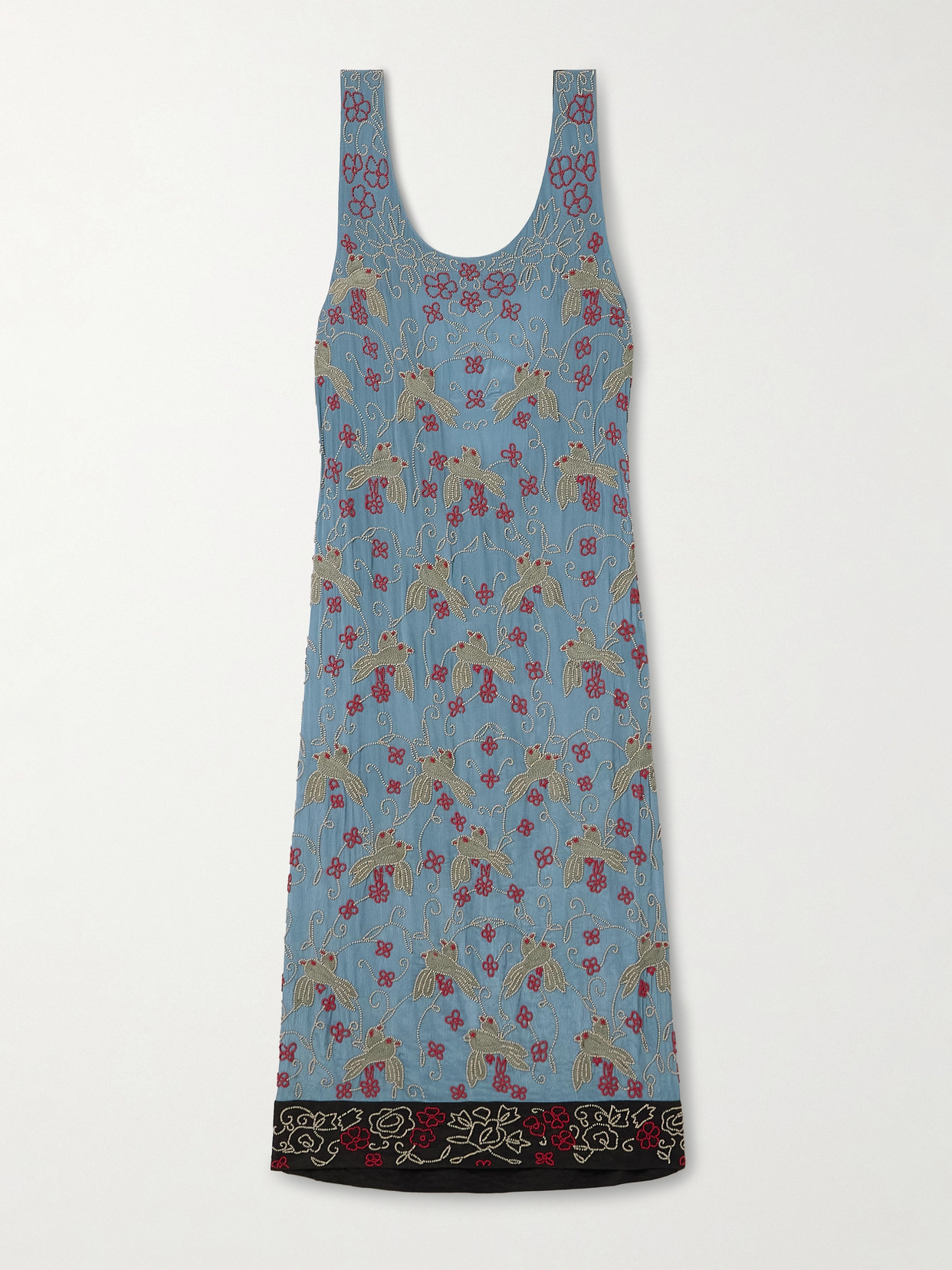 Shop Bode Draped Embellished Charmeuse Midi Dress In Blue