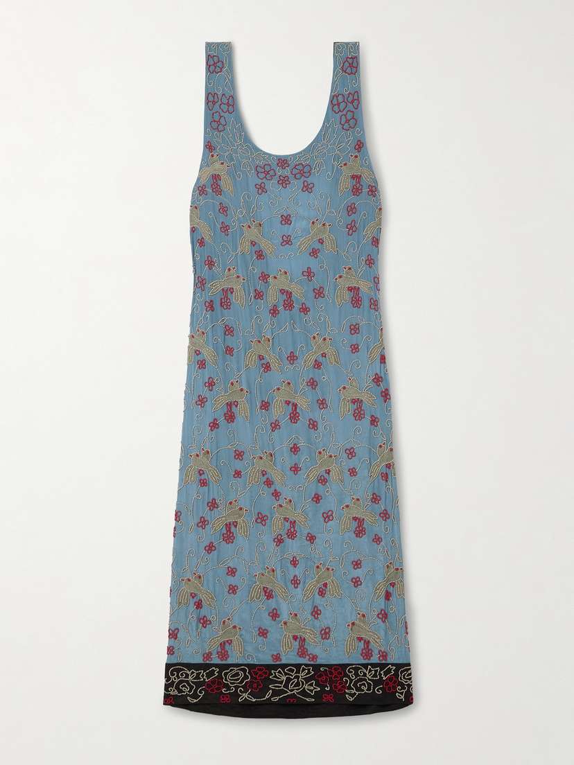 BODE Draped Embellished Charmeuse Midi Dress