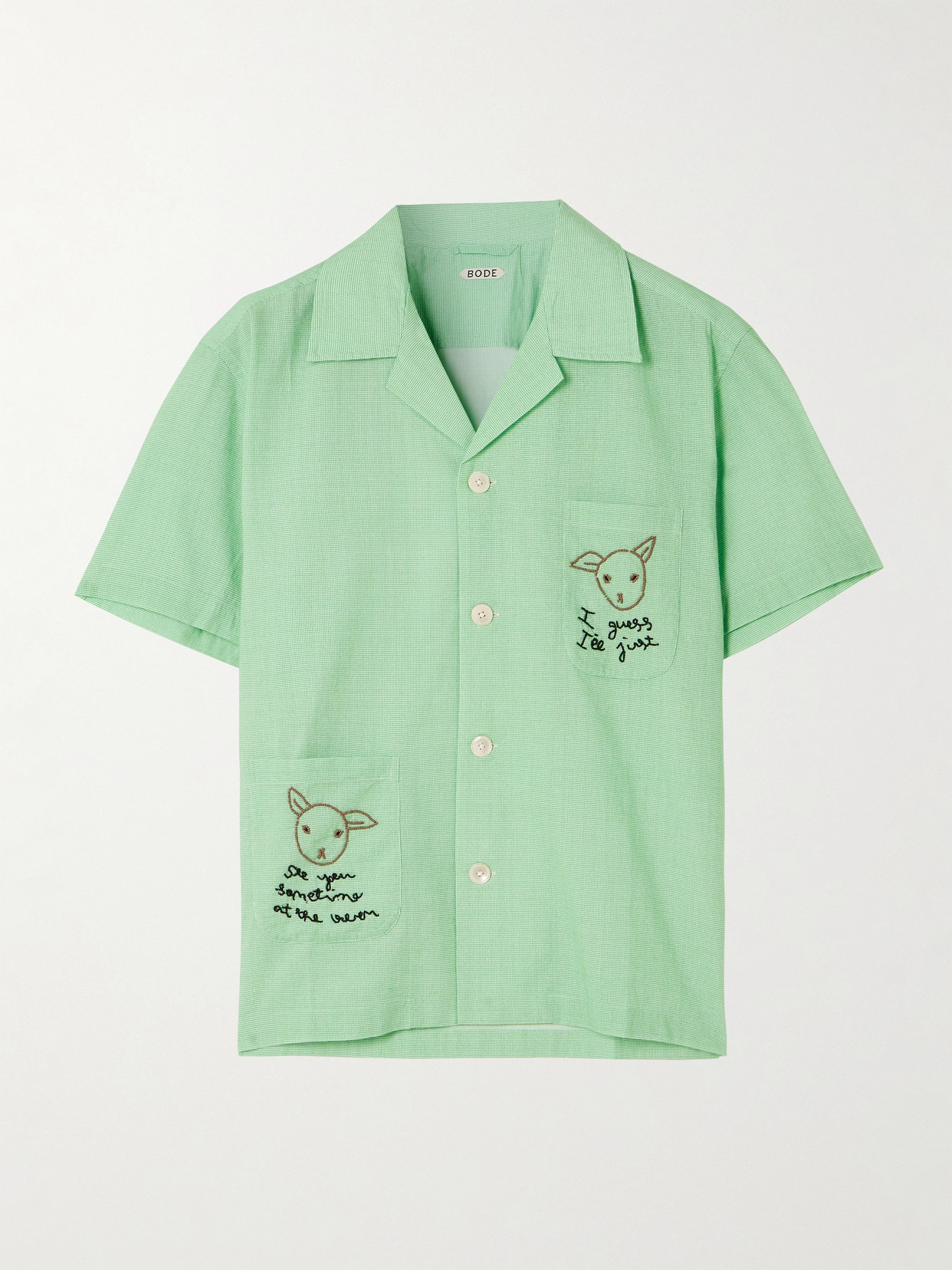 Bode See You At The Barn Checked Bead-embellished Cotton Shirt In Green