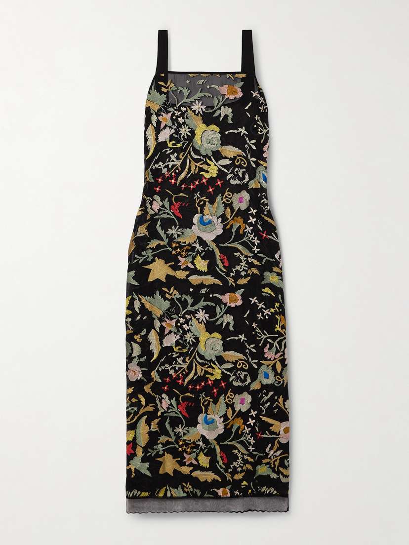 BODE Heirloom Scalloped Embroidered Silk-georgette Maxi Dress - x large