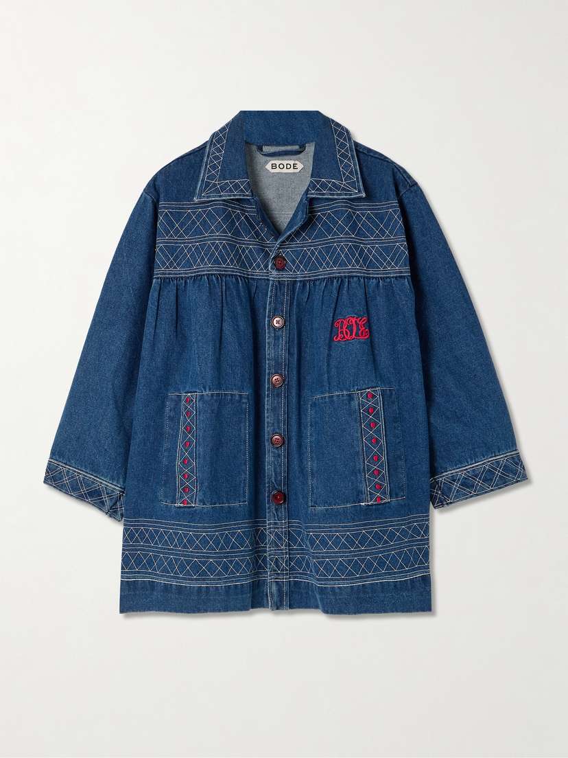 BODE Quincy Gathered Embroidered Denim Jacket